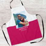 Personalised Name Photo Pink White Modern Apron<br><div class="desc">Create your own photo apron! A stylish template personalised with a favourite photograph and name. Custom aprons are a great gift for friends and family,  and a useful accessory in the kitchen! Printed colours: pink and white.</div>
