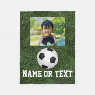 Personalised Name Photo Soccer Grass Boys Fleece Blanket