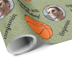 Personalised Name Photo Sport Basketball Birthday Wrapping Paper