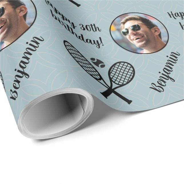 Personalised Name Photo Sport Tennis Birthday Wrapping Paper (Roll Corner)