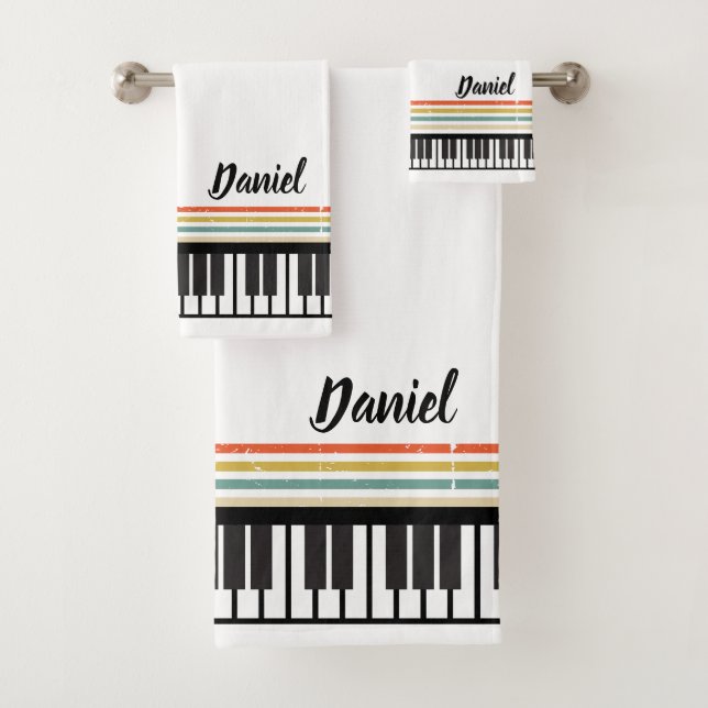 Personalised NAME Pianist Piano Keys  Bath Towel Set (Insitu)