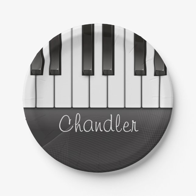 Personalised NAME Pianist Piano Keys Music Teacher Paper Plate (Front)