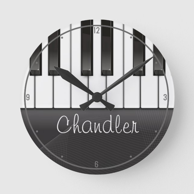 Personalised NAME Pianist Piano Keys Music Teacher Round Clock (Front)