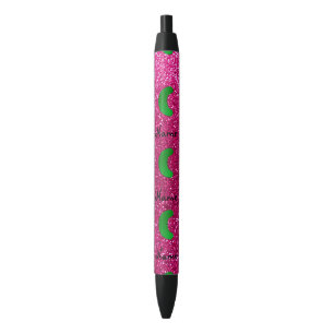 Personalised name pickle pink glitter black ink pen