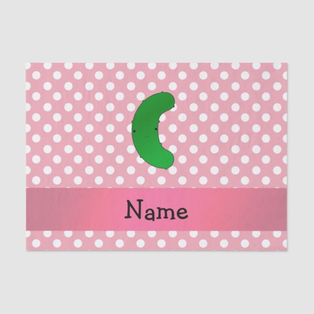 Personalised name pickle pink polka dots tissue paper (Front)
