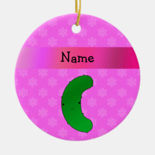 Personalised name pickle pink snowflakes ceramic tree decoration