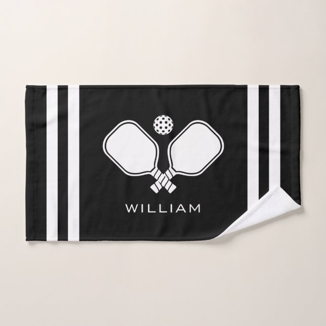 Personalised Name Pickleball Black Stripes Hand Towel (Hand Towel)