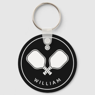 Personalised Name Pickleball Black & White Key Ring
