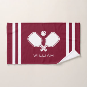 Personalised Name Pickleball Burgundy Stripes Hand Towel