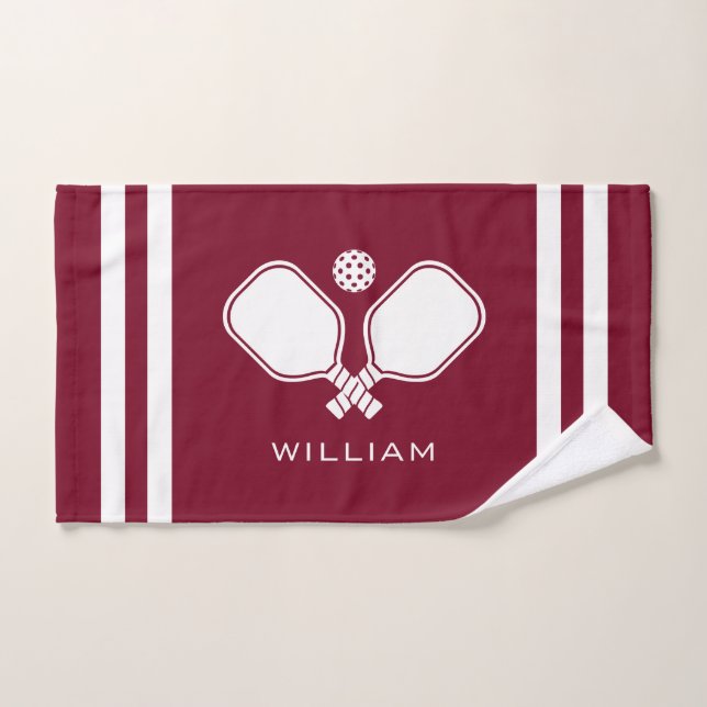 Personalised Name Pickleball Burgundy Stripes Hand Towel (Hand Towel)