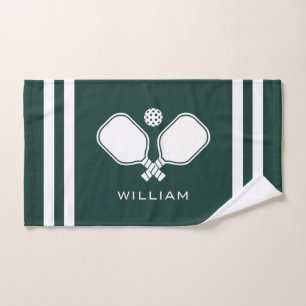 Personalised Name Pickleball Dark Green Stripes Hand Towel