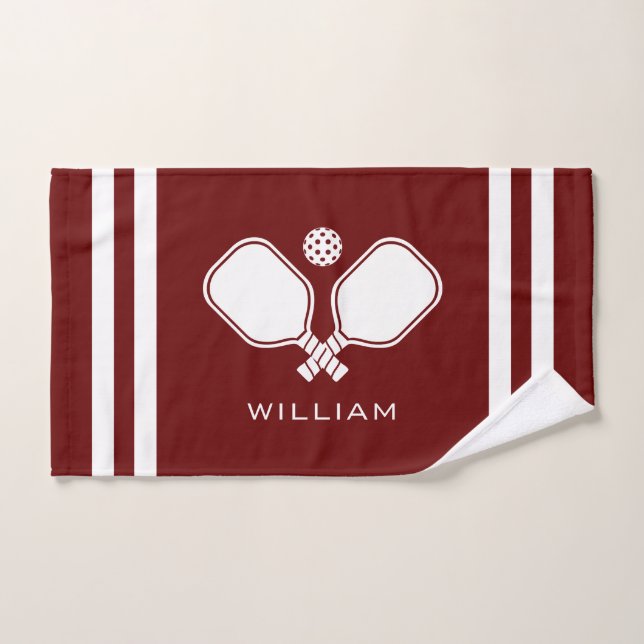 Personalised Name Pickleball Dark Red Stripes Hand Towel (Hand Towel)