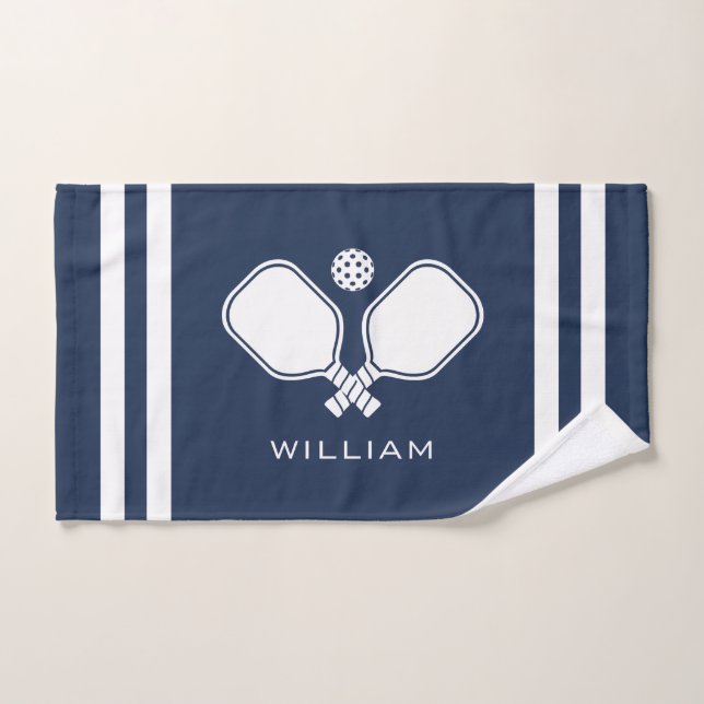 Personalised Name Pickleball Navy Blue Stripes  Hand Towel (Hand Towel)