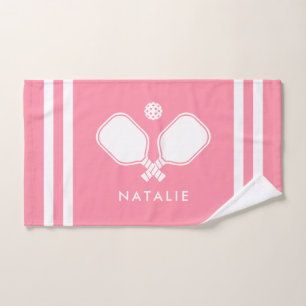 Personalised Name Pickleball Pink Stripes Hand Towel
