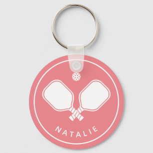 Personalised Name Pickleball Pink & White Key Ring
