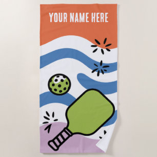 Personalised Name Pickleball Retro Motion  Beach Towel