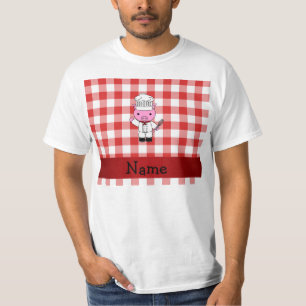 Personalised name pig chef red white chequered T-Shirt