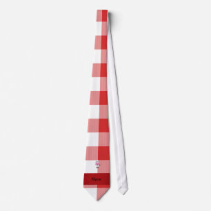 Personalised name pig chef red white chequered tie