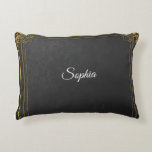 Personalised Name Pillow – Black & Gold Elegant Cu<br><div class="desc">Celebrate love, style, and individuality with this luxurious personalised name pillow. Designed with a sleek black background, ornate gold corner accents, and elegant white script, this pillow adds a sophisticated touch to any space. Whether you're gifting it to a loved one or adding a personal flair to your home decor,...</div>