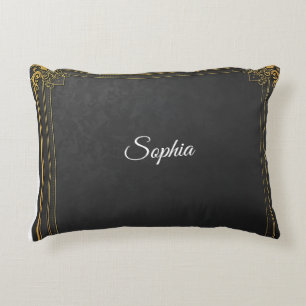 Personalised Name Pillow – Black & Gold Elegant Cu