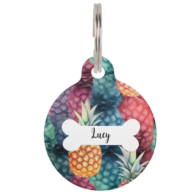 Personalised Name Pineapple Pattern Round Pet Tag (Front)