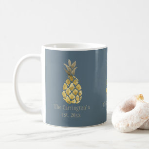 Personalised Name Pineapple Rustic Blue Coffee Mug