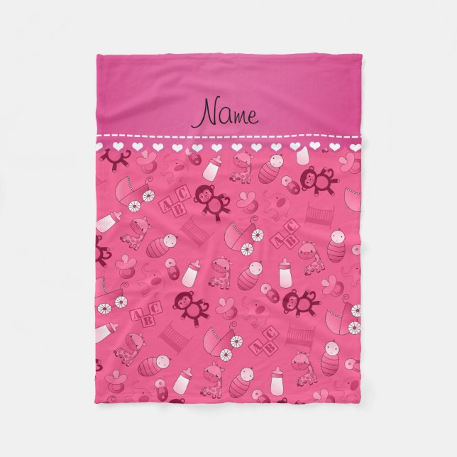 Personalised name pink baby animals fleece blanket (Front)