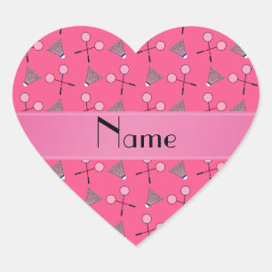 Personalised name pink badminton pattern heart sticker