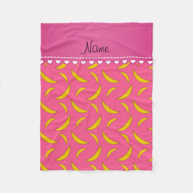 Personalised name pink bananas fleece blanket (Front)