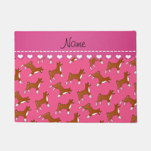Personalised name pink basenji dogs doormat