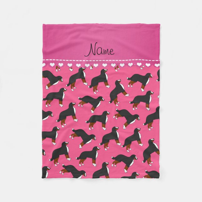 Personalised name pink Bernese Mountain dogs Fleece Blanket (Front)