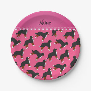 Personalised name pink Bernese Mountain dogs Paper Plate