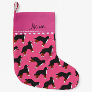 Personalised name pink Bernese Mountain dogs Small Christmas Stocking