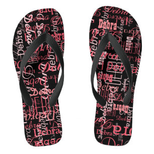 Personalised Name Pink Black FlipFlop for Her
