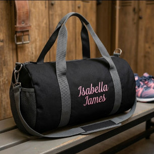 Personalised Name Pink Black Gym Bag