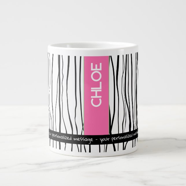 Personalised Name Pink & Black Modern    Large Coffee Mug (Front)