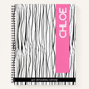 Personalised Name Pink & Black Modern  Notebook
