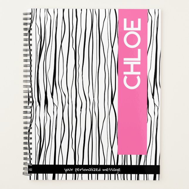 Personalised Name Pink & Black Modern  Planner (Front)
