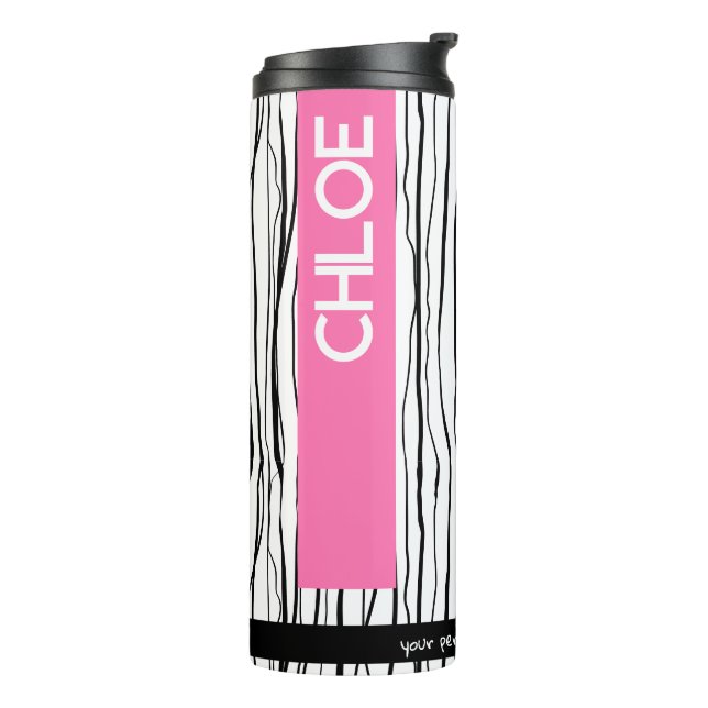 Personalised Name Pink & Black Modern  Thermal Tumbler (Rotated Left)