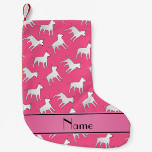 Personalised name pink bull terrier dogs small christmas stocking