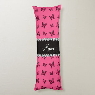 Personalised name pink butterfly pattern body cushion