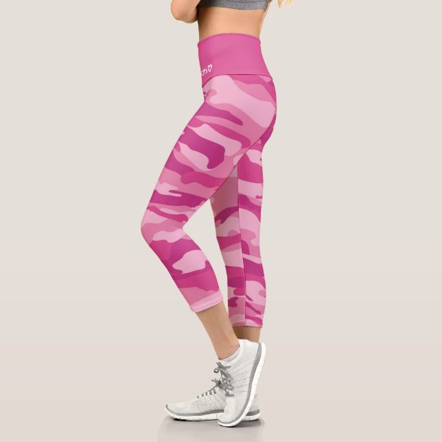 Personalised Name Pink Camouflage Pattern Capri Leggings (Left)