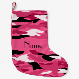 Personalised name pink camouflage pink stripe small christmas stocking