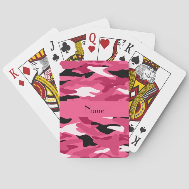 Personalised name pink camouflage playing cards (Back)