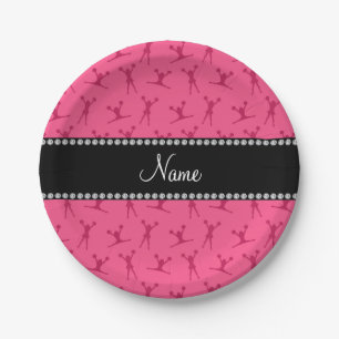 Personalised name pink cheerleader pattern paper plate