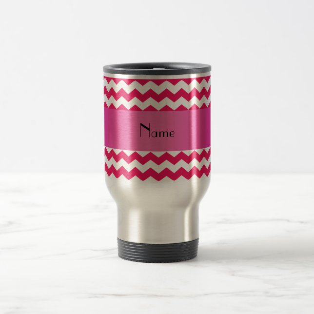 Personalised name pink chevrons travel mug (Center)