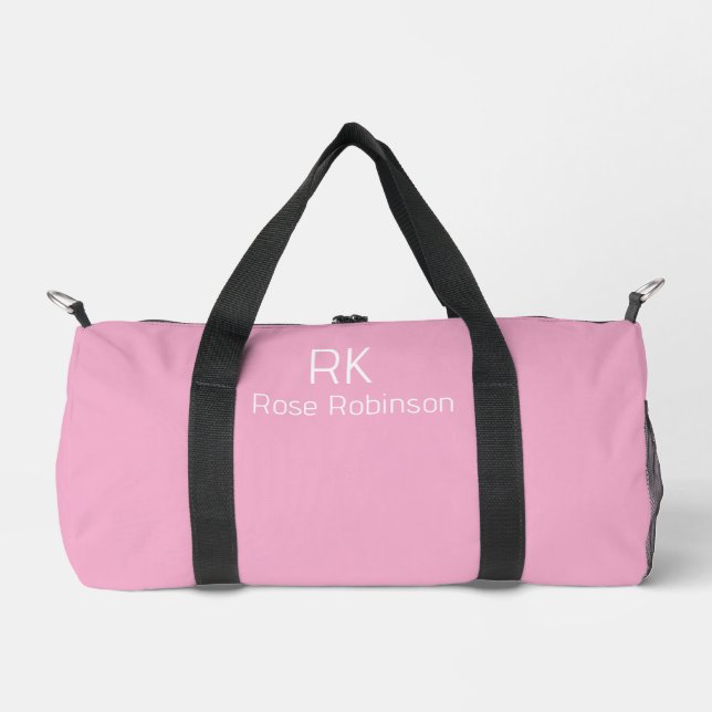 Personalised Name Pink Colour Stylish Minimal Gym Duffle Bag (Front)