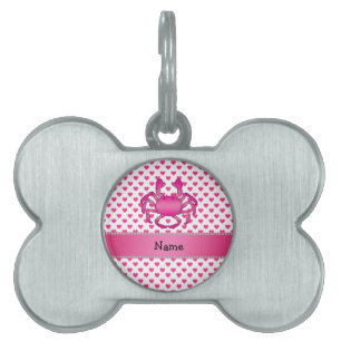 Personalised name pink crab pink hearts polka dots pet name tag