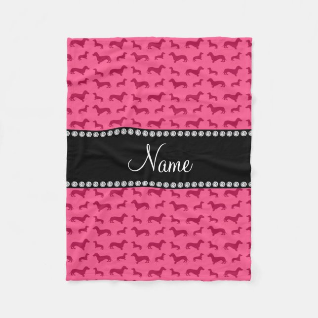 Personalised name pink dachshunds fleece blanket (Front)