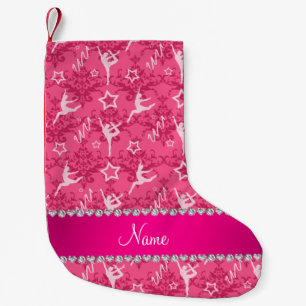 Personalised name pink damask gymnastics small christmas stocking